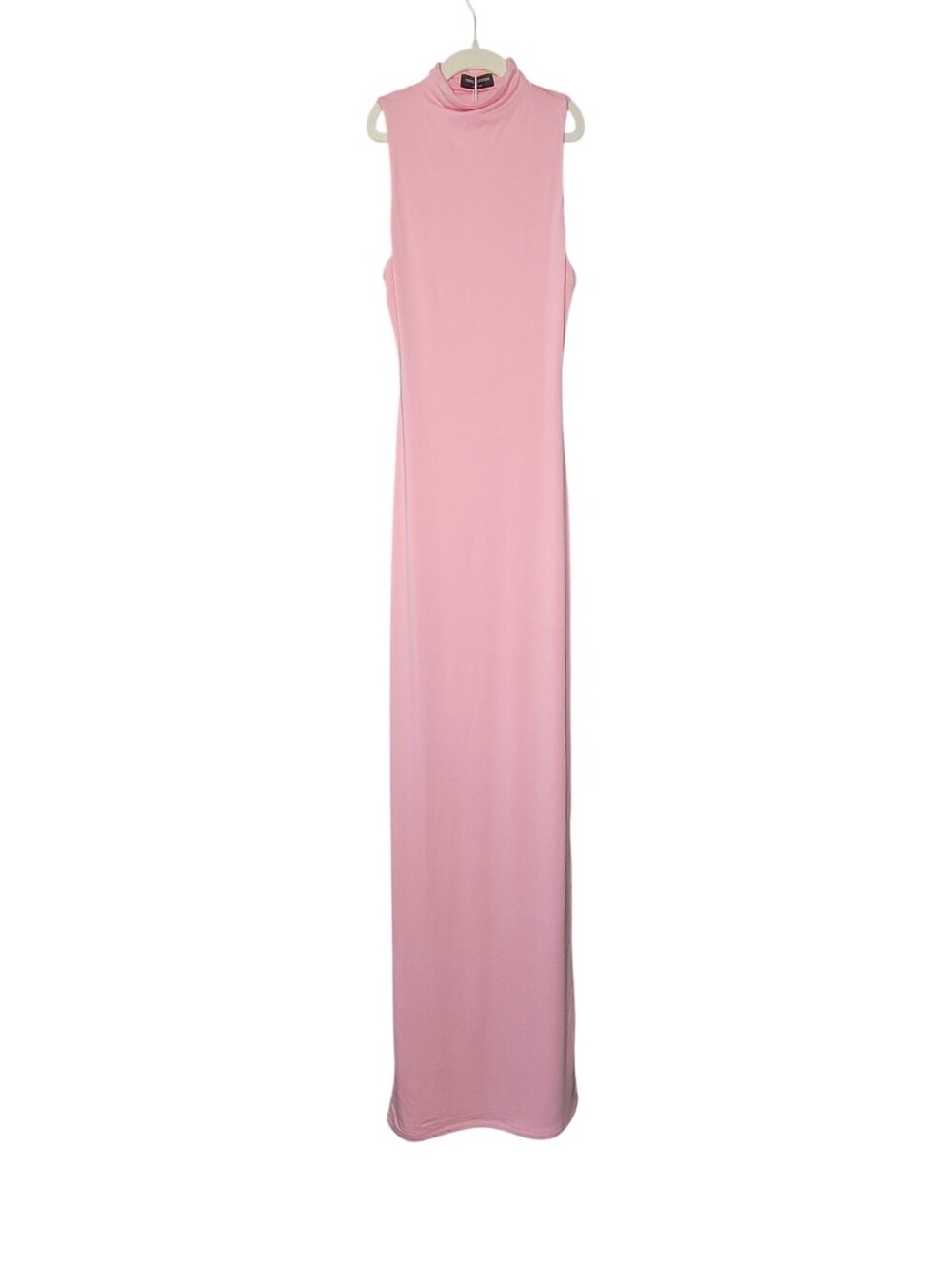 Naked Wardrobe Bodycon Maxi Sculpt Mock Neck Dress Pastel Pink Soft Girl Party - Picture 3 of 12